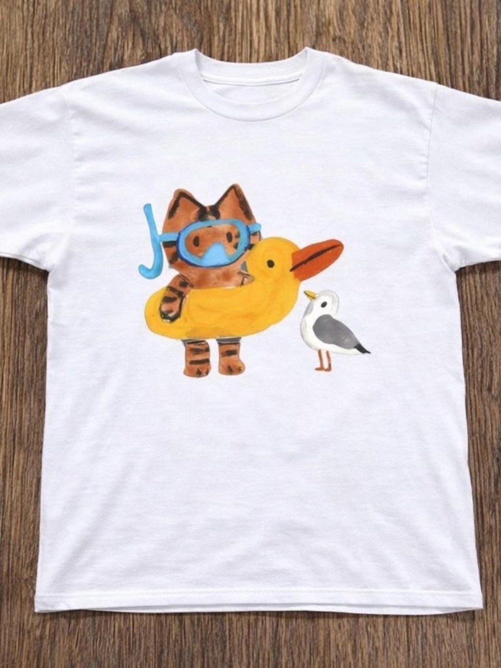 Cute Snorkel Cat Duck Float Seagull Watercolor Graphic T-Shirt